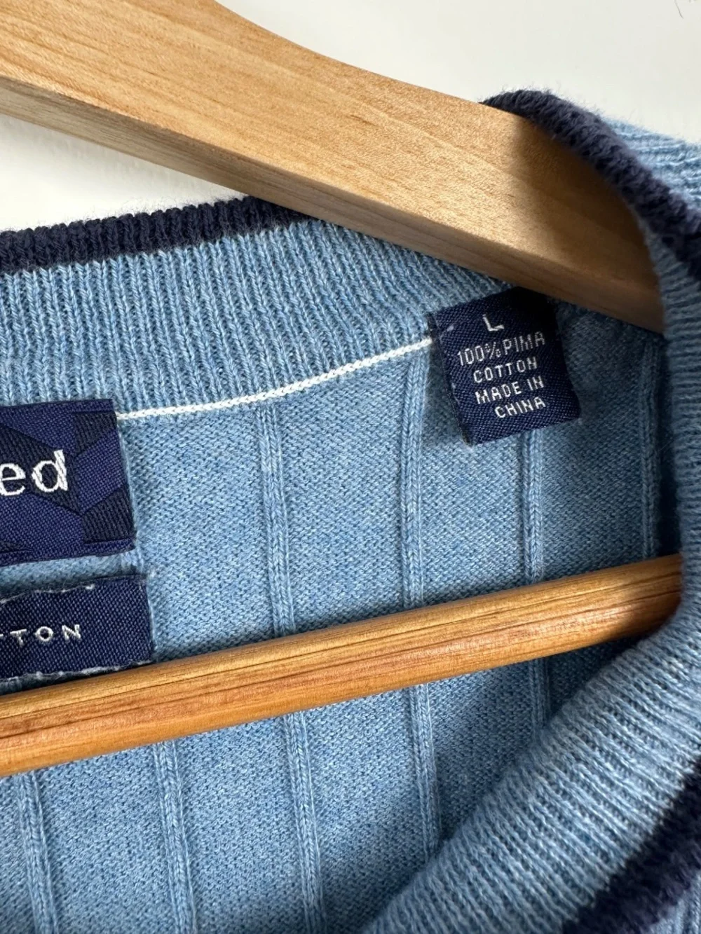 Austin Reed Pima Cotton Sweater Vest Blue Ribbed V Neck Men's L